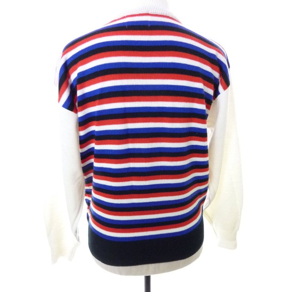 Vintage Retro Boho 80s Sweater Red Black White Stripe Sweater Small - Picture 3 of 6
